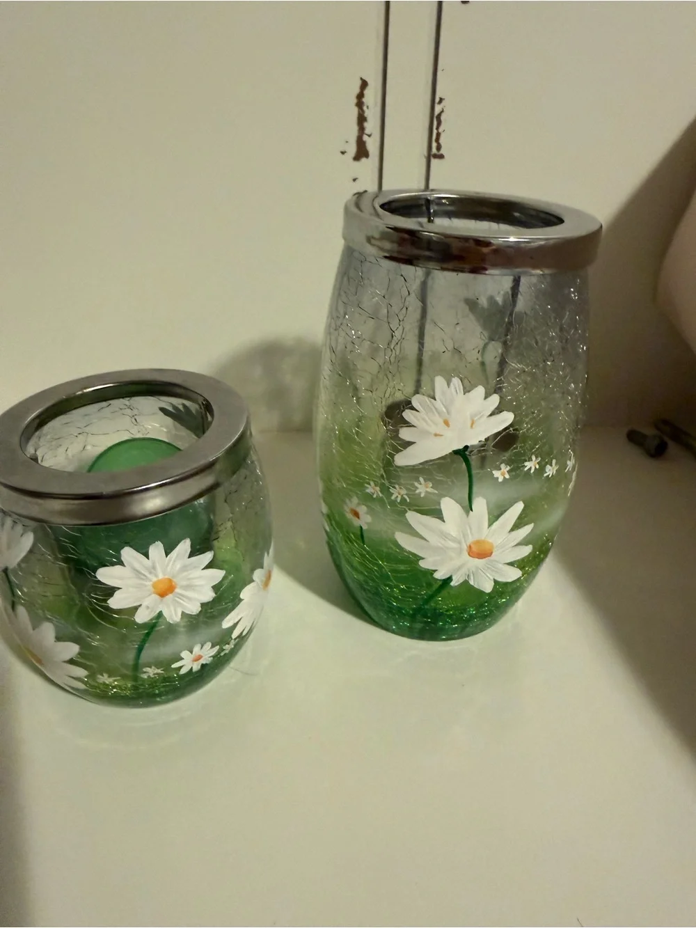 Yankee Candle Daisy Crackle Tealight Holder - set of 2 Approx 5”&3”